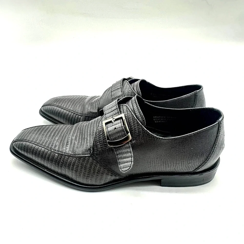 Paul Fredrick Italian Leather Monk Strap Dress‎ Shoes Black Textured 10M – & Box